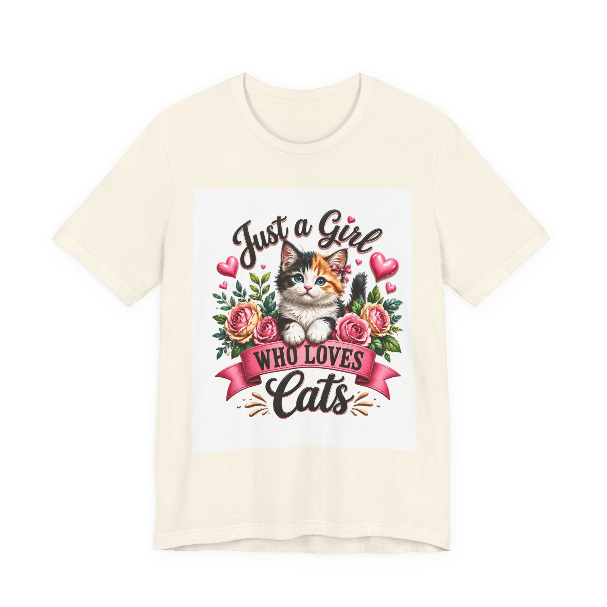 Just a Girl Who Loves Cats Tee — Cute Floral Kitten T-Shirt for Cat Lovers