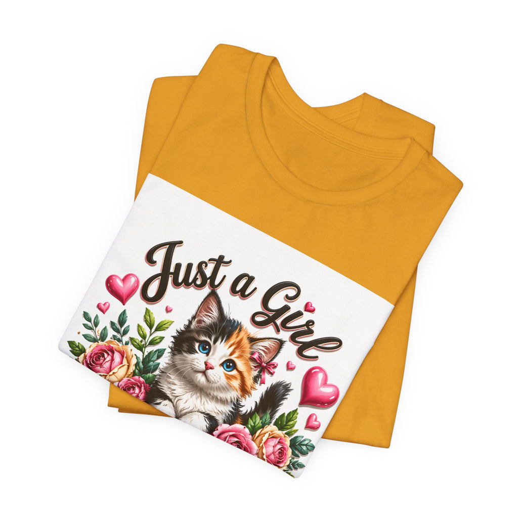 Just a Girl Who Loves Cats Tee — Cute Floral Kitten T-Shirt for Cat Lovers