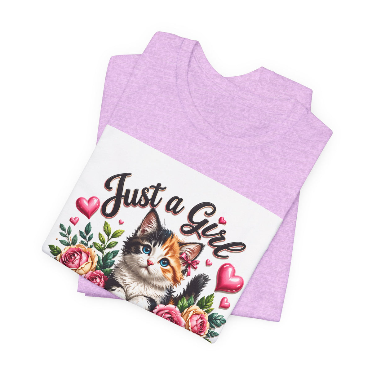 Just a Girl Who Loves Cats Tee — Cute Floral Kitten T-Shirt for Cat Lovers