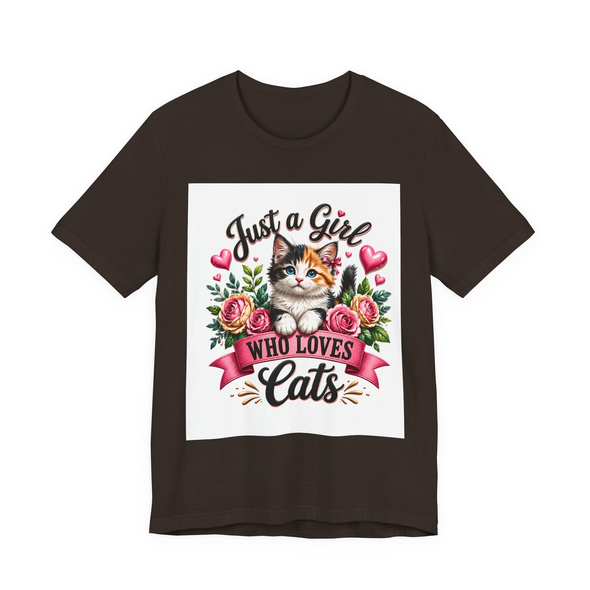 Just a Girl Who Loves Cats Tee — Cute Floral Kitten T-Shirt for Cat Lovers