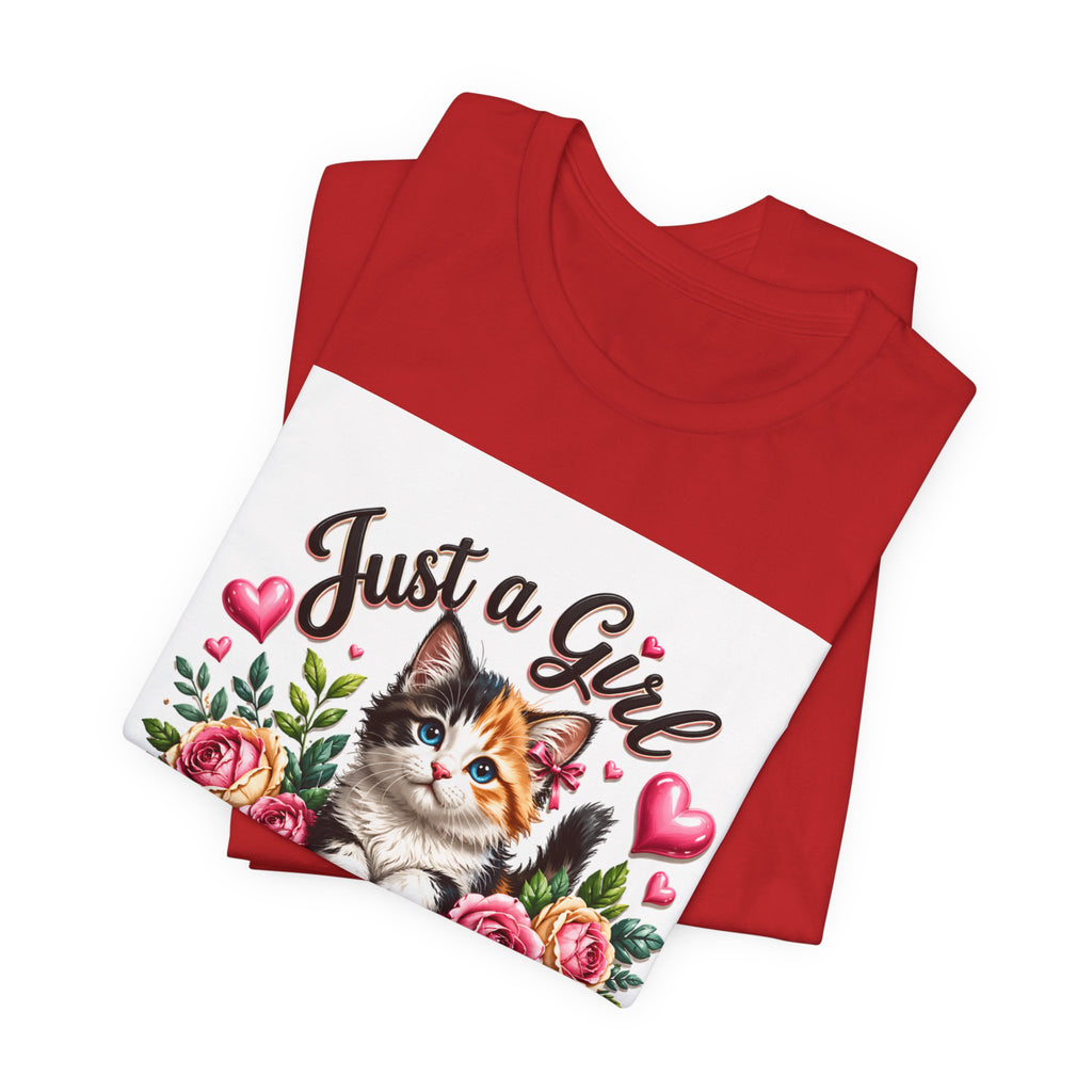 Just a Girl Who Loves Cats Tee — Cute Floral Kitten T-Shirt for Cat Lovers