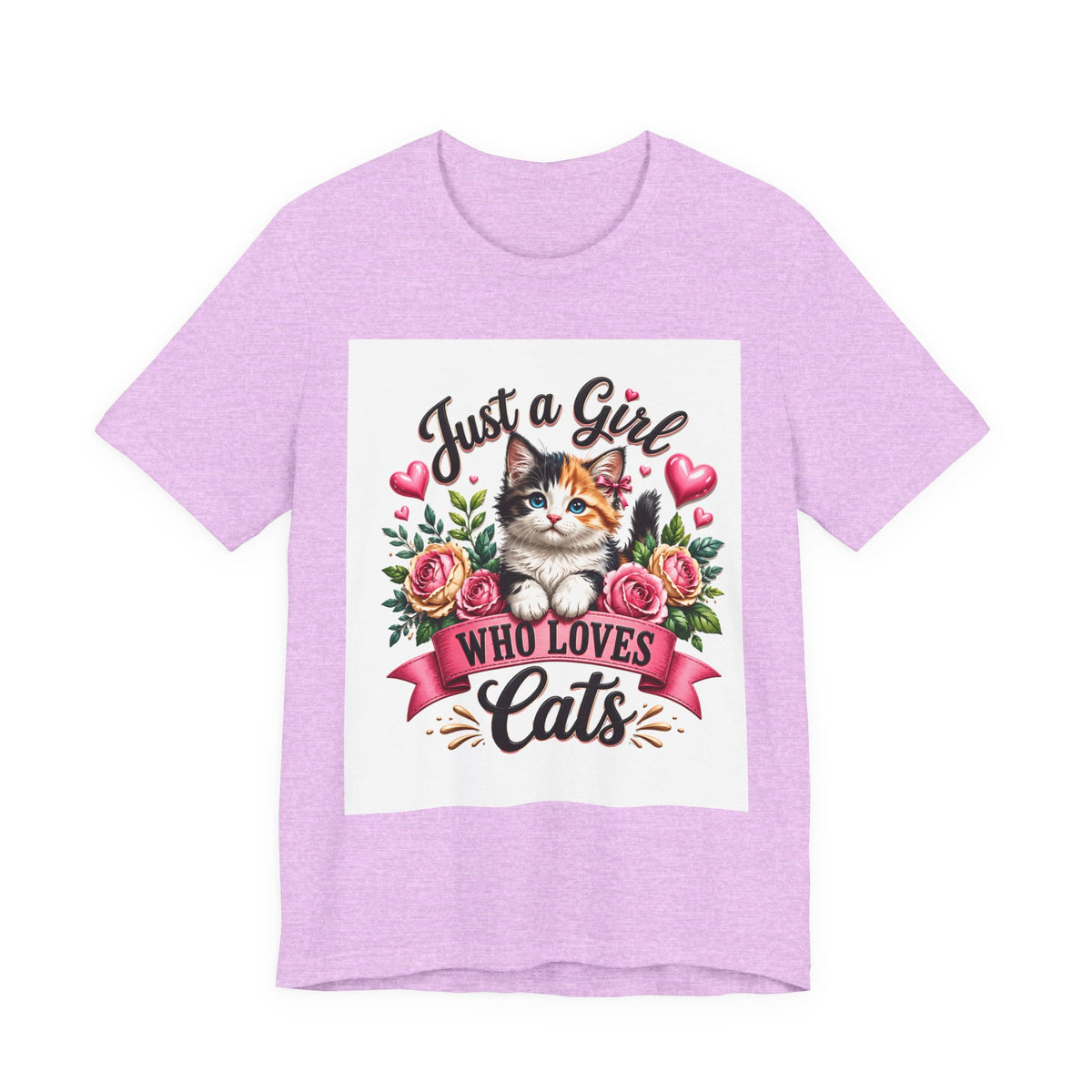 Just a Girl Who Loves Cats Tee — Cute Floral Kitten T-Shirt for Cat Lovers