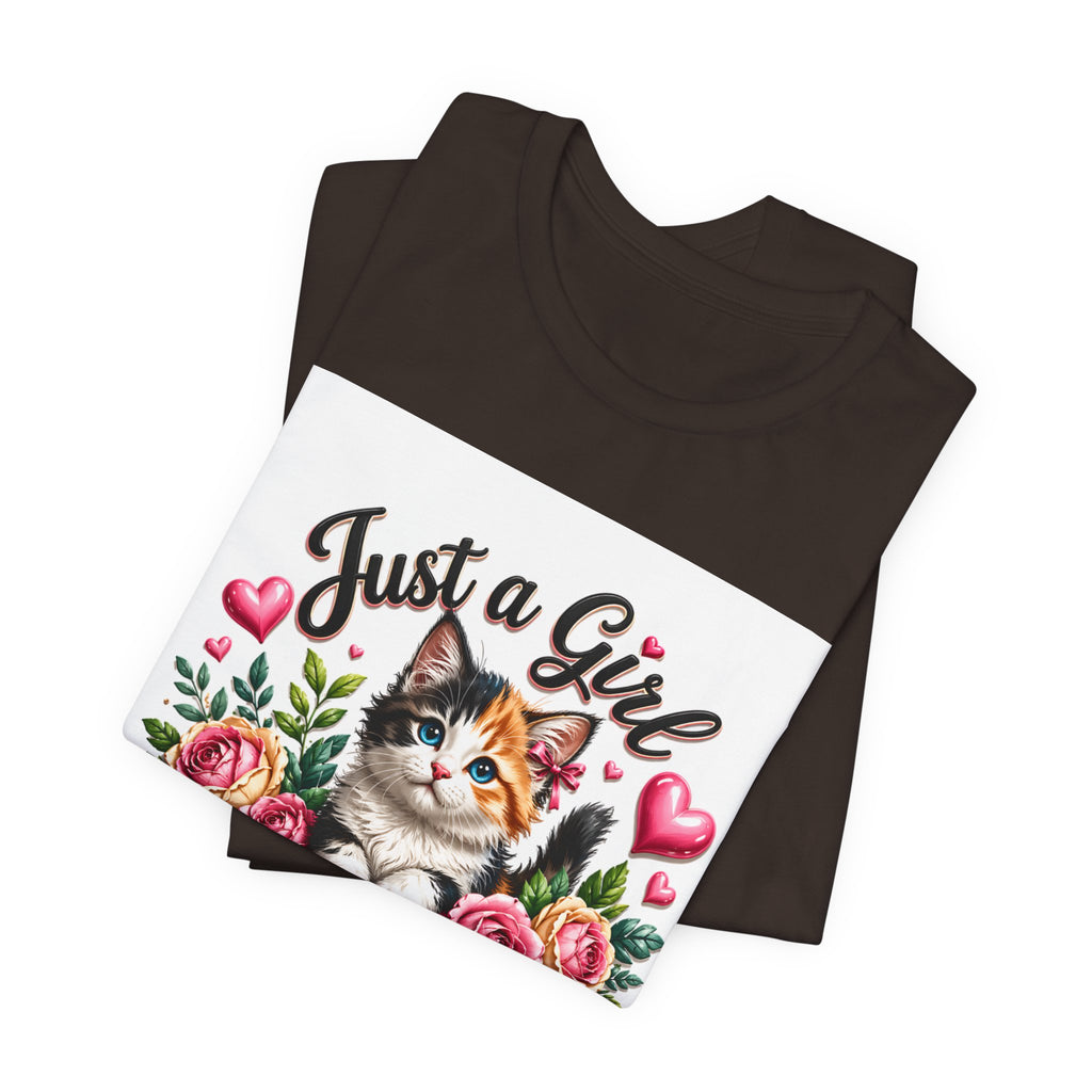 Just a Girl Who Loves Cats Tee — Cute Floral Kitten T-Shirt for Cat Lovers