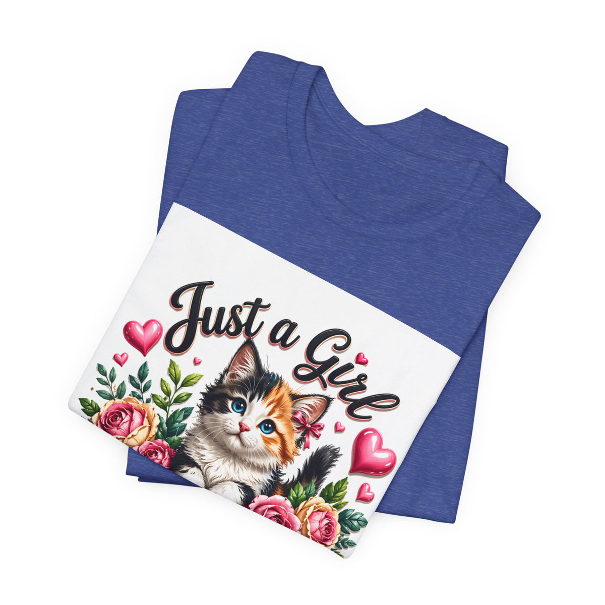 Just a Girl Who Loves Cats Tee — Cute Floral Kitten T-Shirt for Cat Lovers