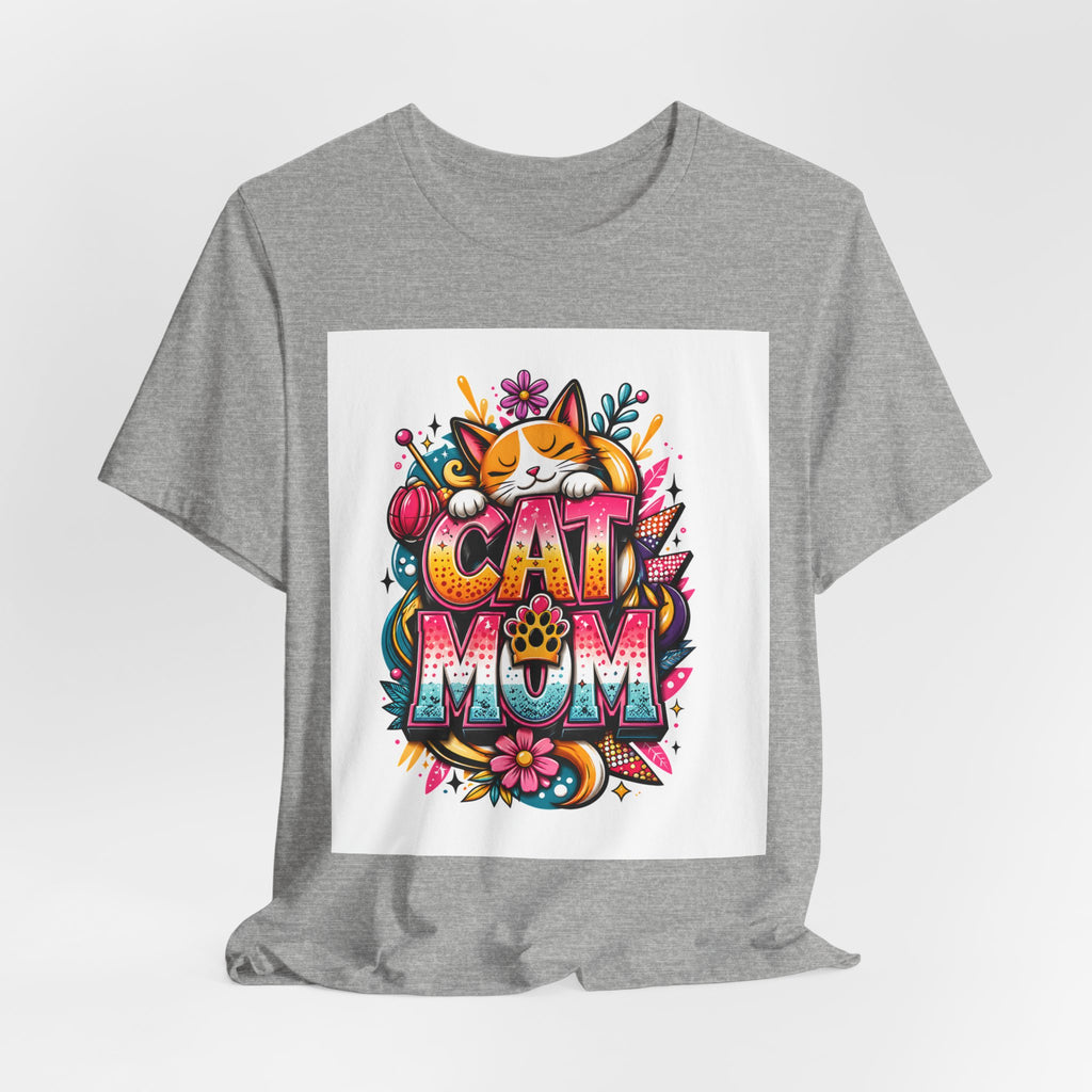Cat Mom T-Shirt — Colorful Cute Cat Graphic Tee for Cat Lovers