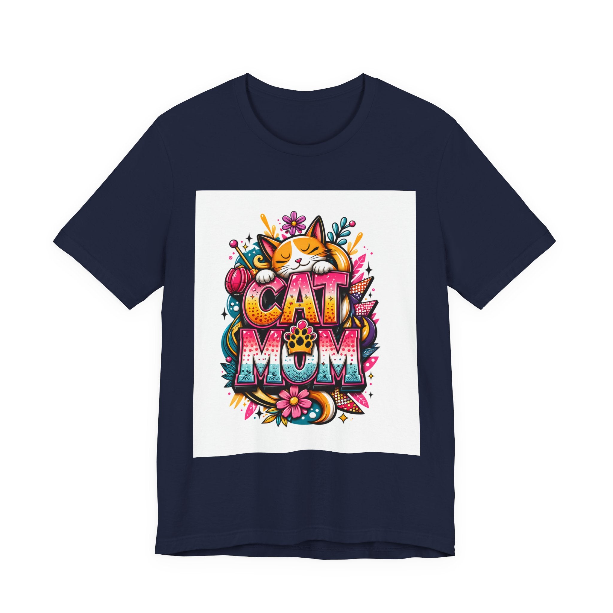 Cat Mom T-Shirt — Colorful Cute Cat Graphic Tee for Cat Lovers
