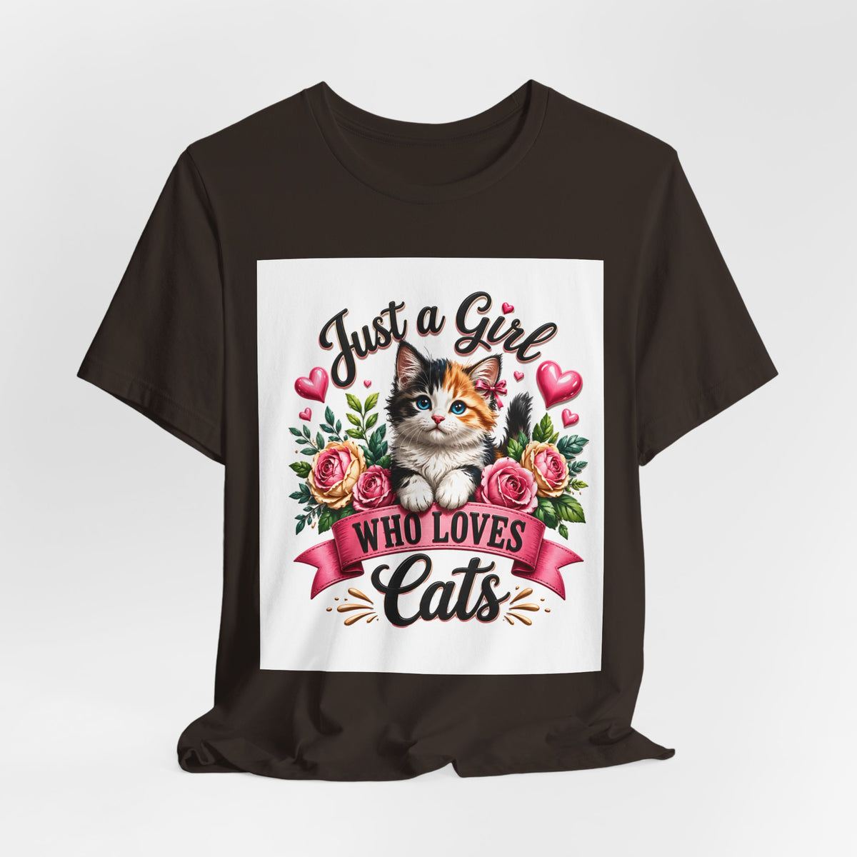 Just a Girl Who Loves Cats Tee — Cute Floral Kitten T-Shirt for Cat Lovers