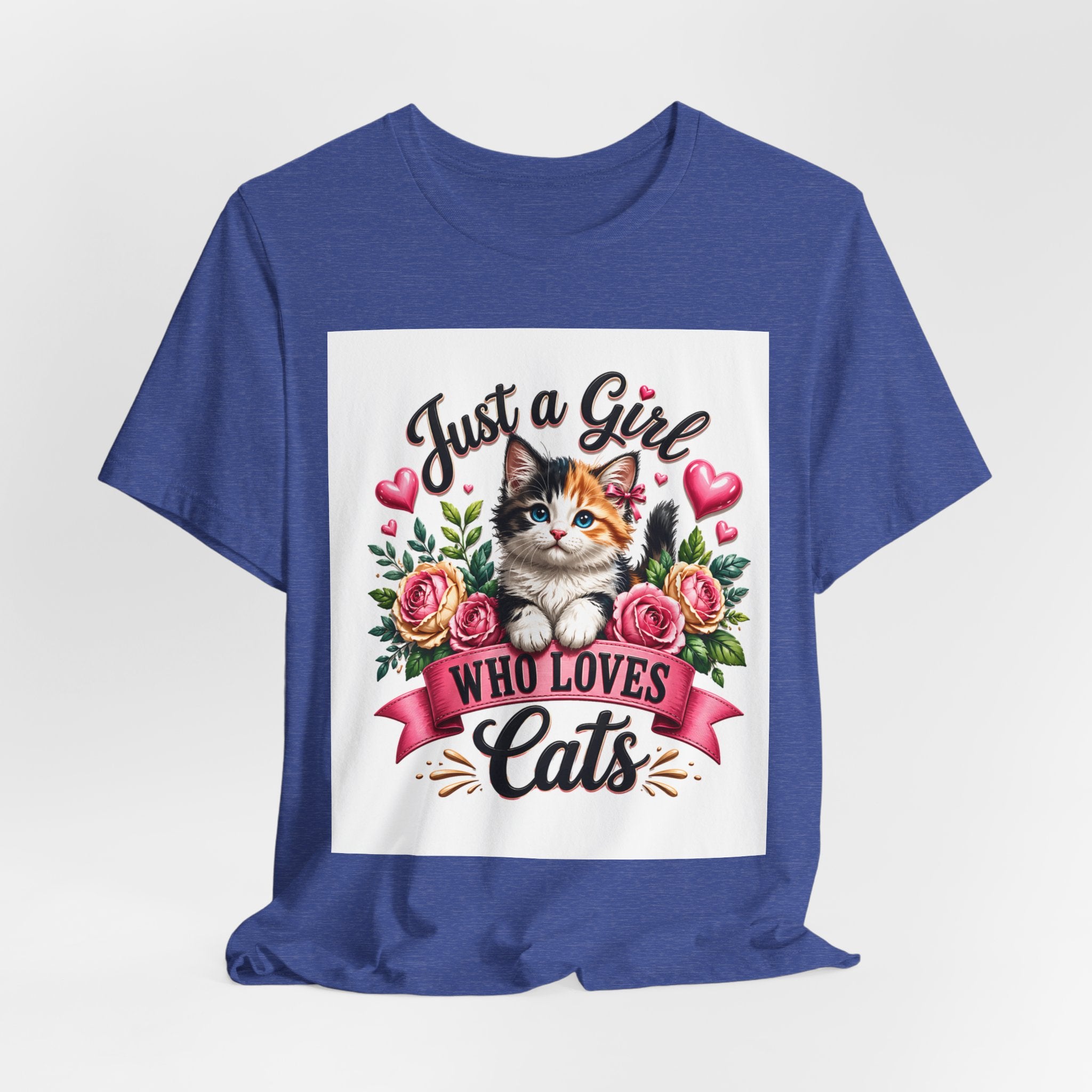 Just a Girl Who Loves Cats Tee — Cute Floral Kitten T-Shirt for Cat Lovers