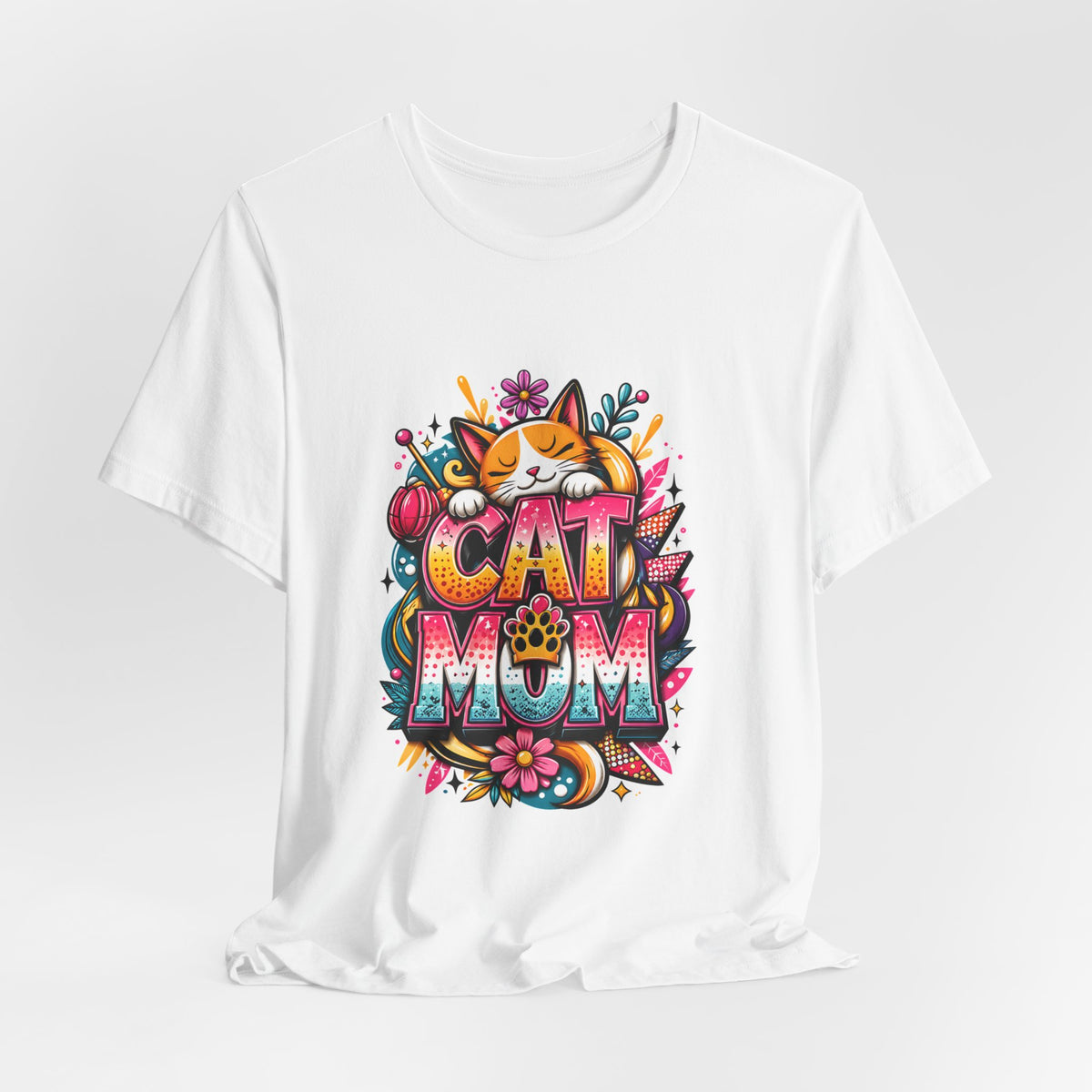 Cat Mom T-Shirt — Colorful Cute Cat Graphic Tee for Cat Lovers