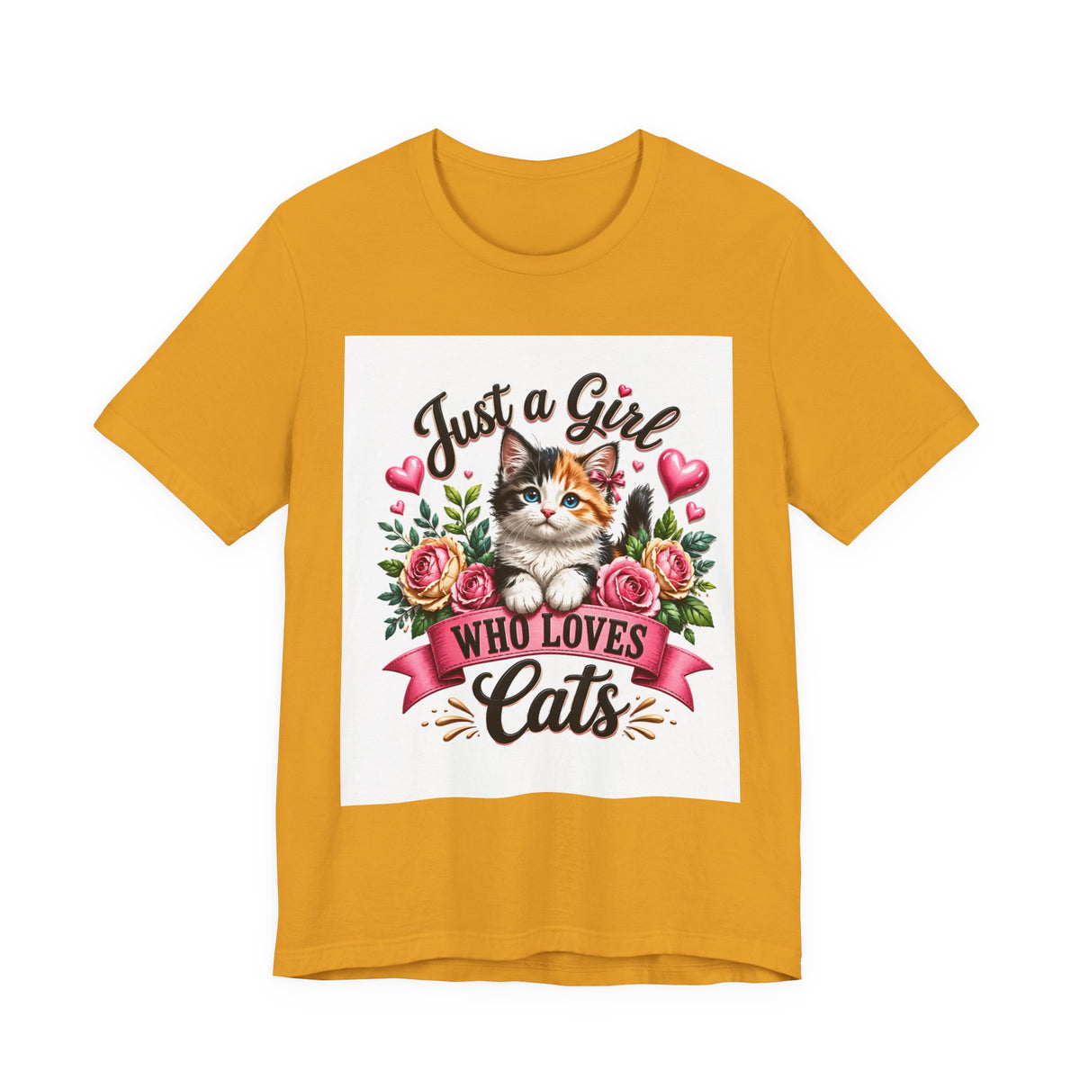 Just a Girl Who Loves Cats Tee — Cute Floral Kitten T-Shirt for Cat Lovers