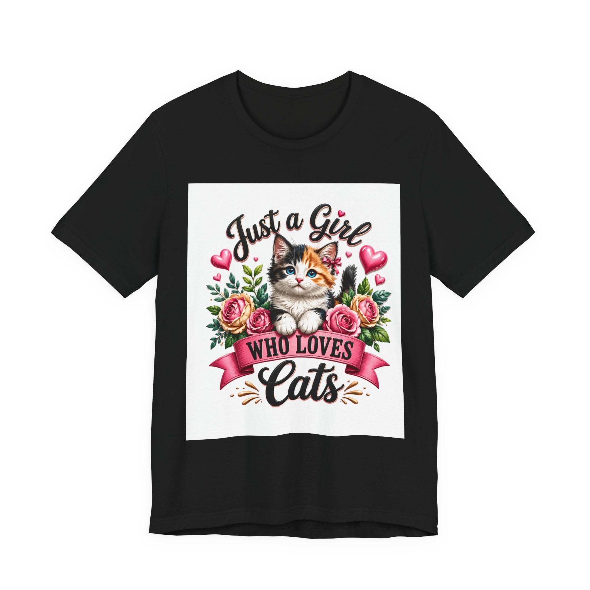 Just a Girl Who Loves Cats Tee — Cute Floral Kitten T-Shirt for Cat Lovers