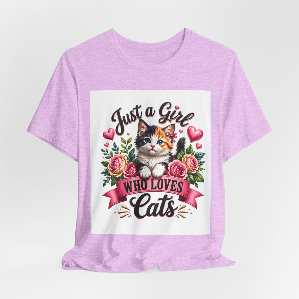 Just a Girl Who Loves Cats Tee — Cute Floral Kitten T-Shirt for Cat Lovers