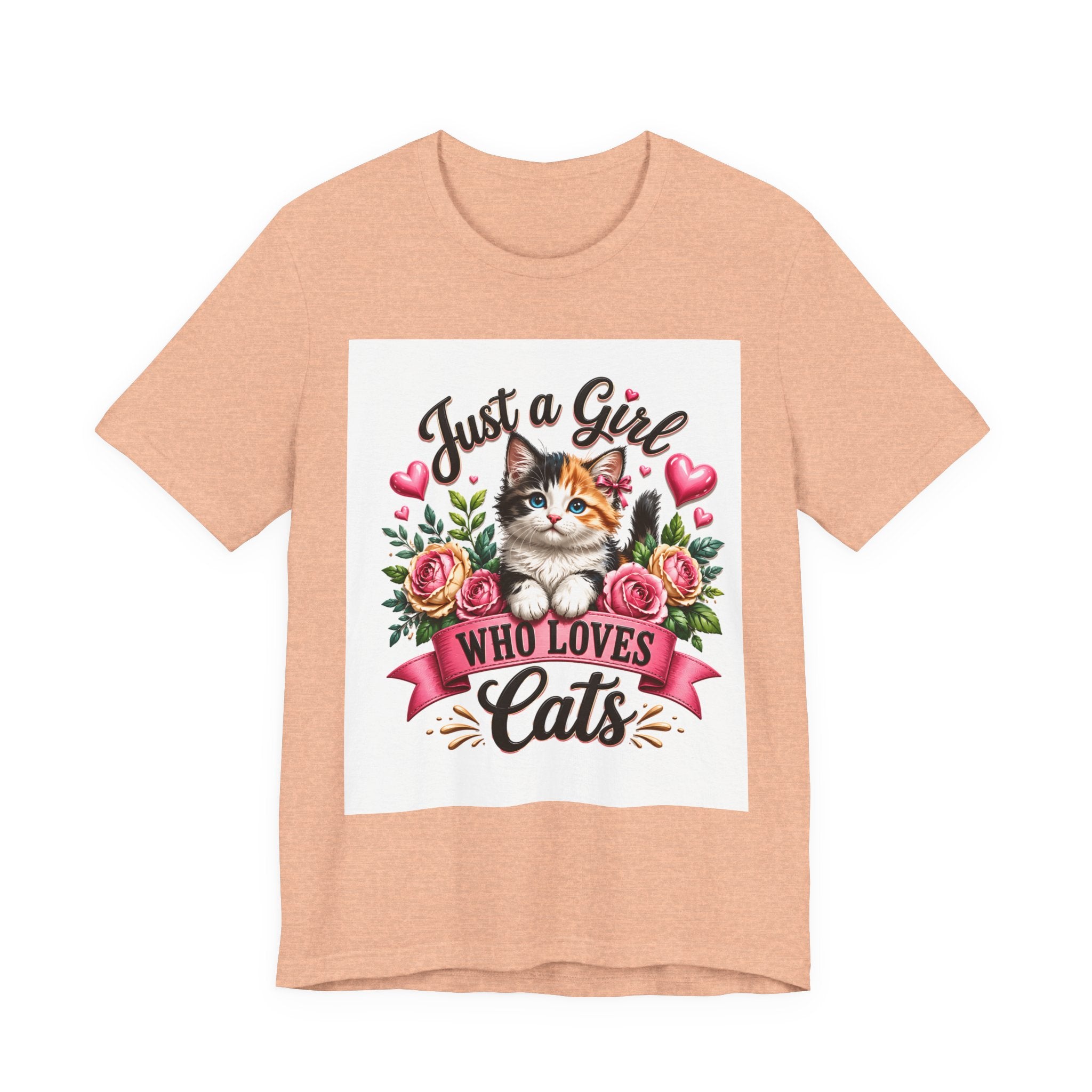 Just a Girl Who Loves Cats Tee — Cute Floral Kitten T-Shirt for Cat Lovers