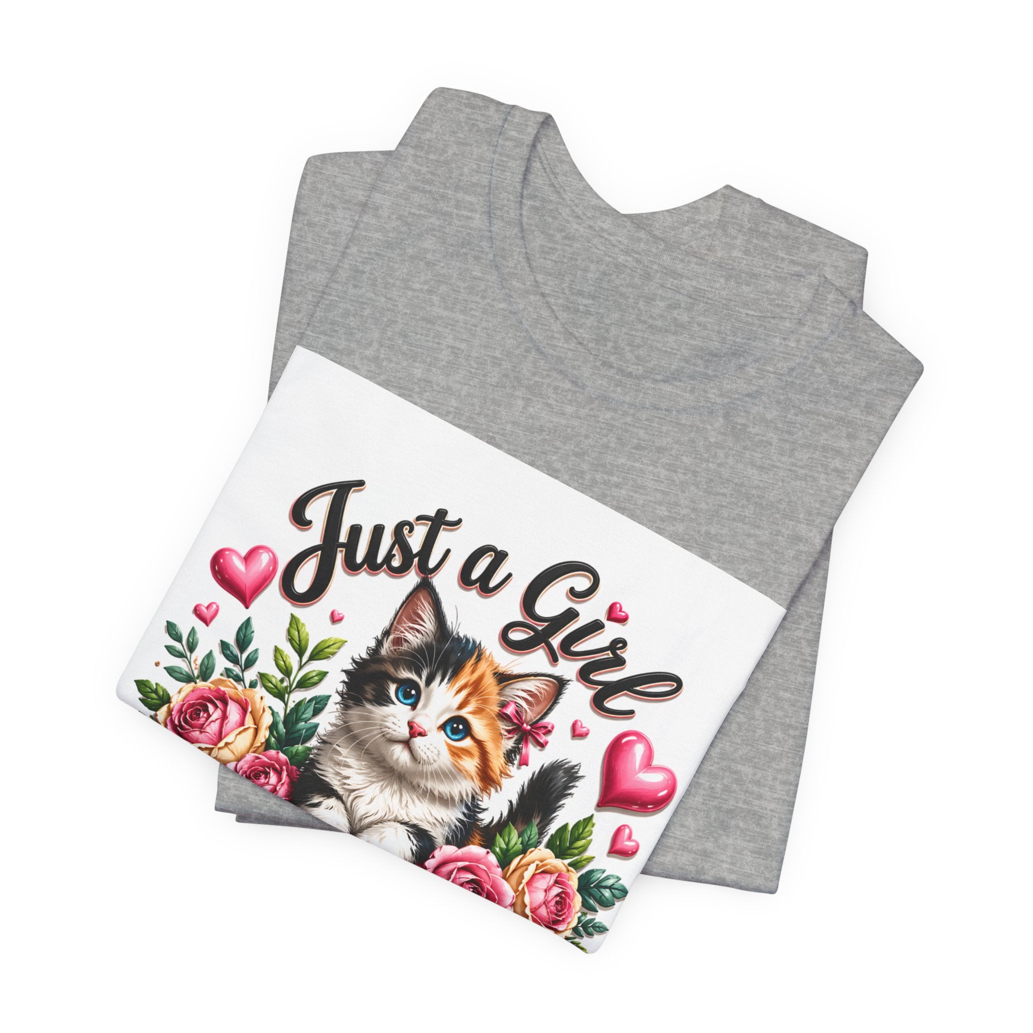 Just a Girl Who Loves Cats Tee — Cute Floral Kitten T-Shirt for Cat Lovers