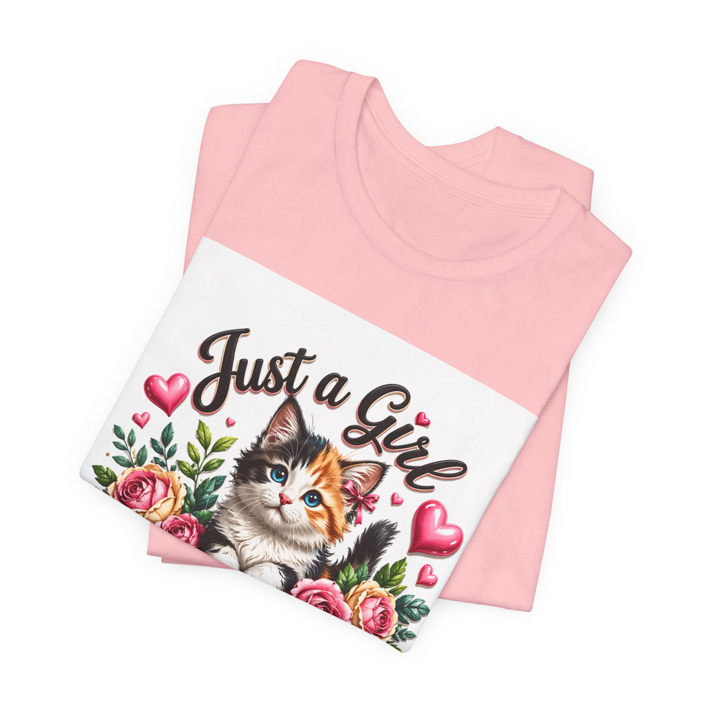 Just a Girl Who Loves Cats Tee — Cute Floral Kitten T-Shirt for Cat Lovers
