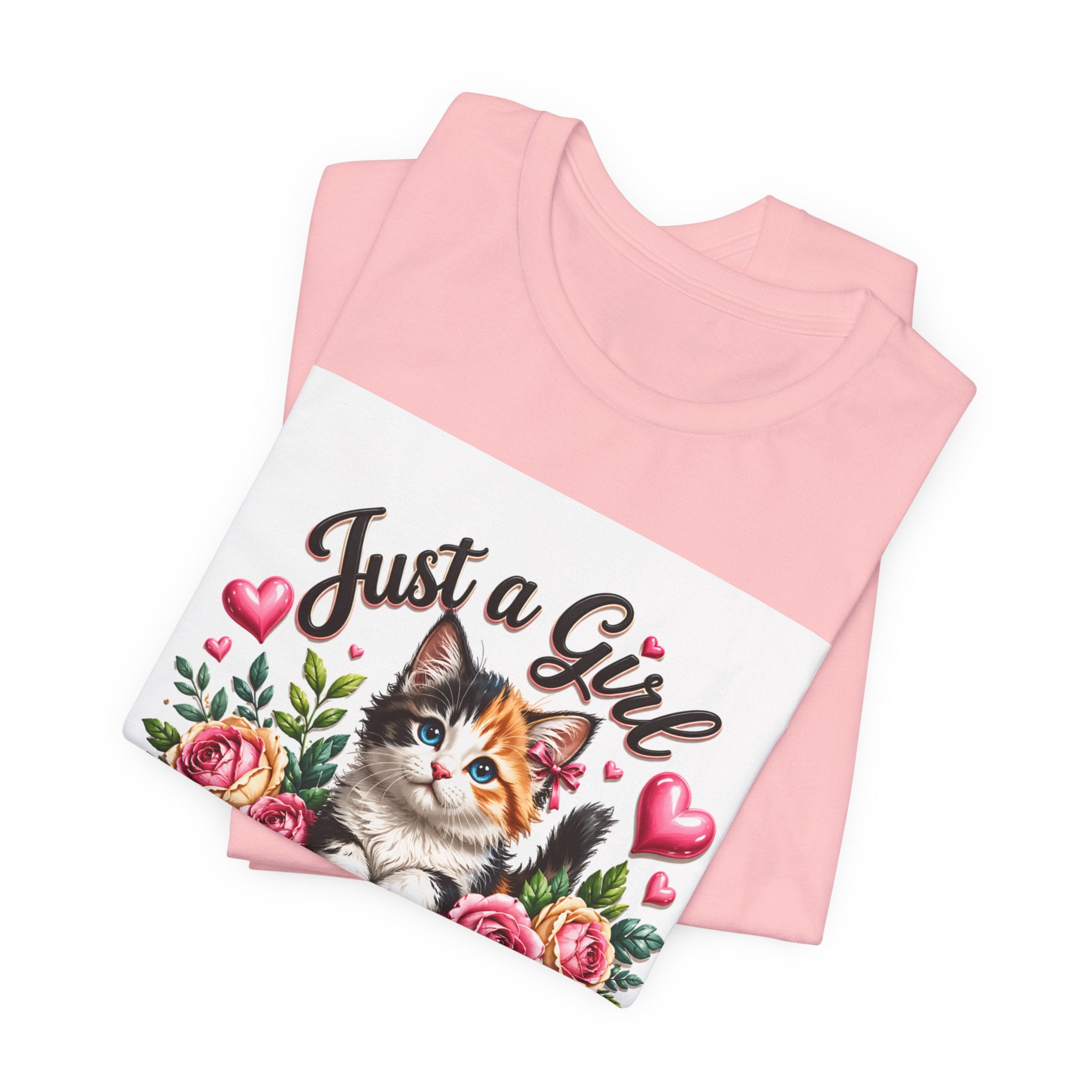 Just a Girl Who Loves Cats Tee — Cute Floral Kitten T-Shirt for Cat Lovers