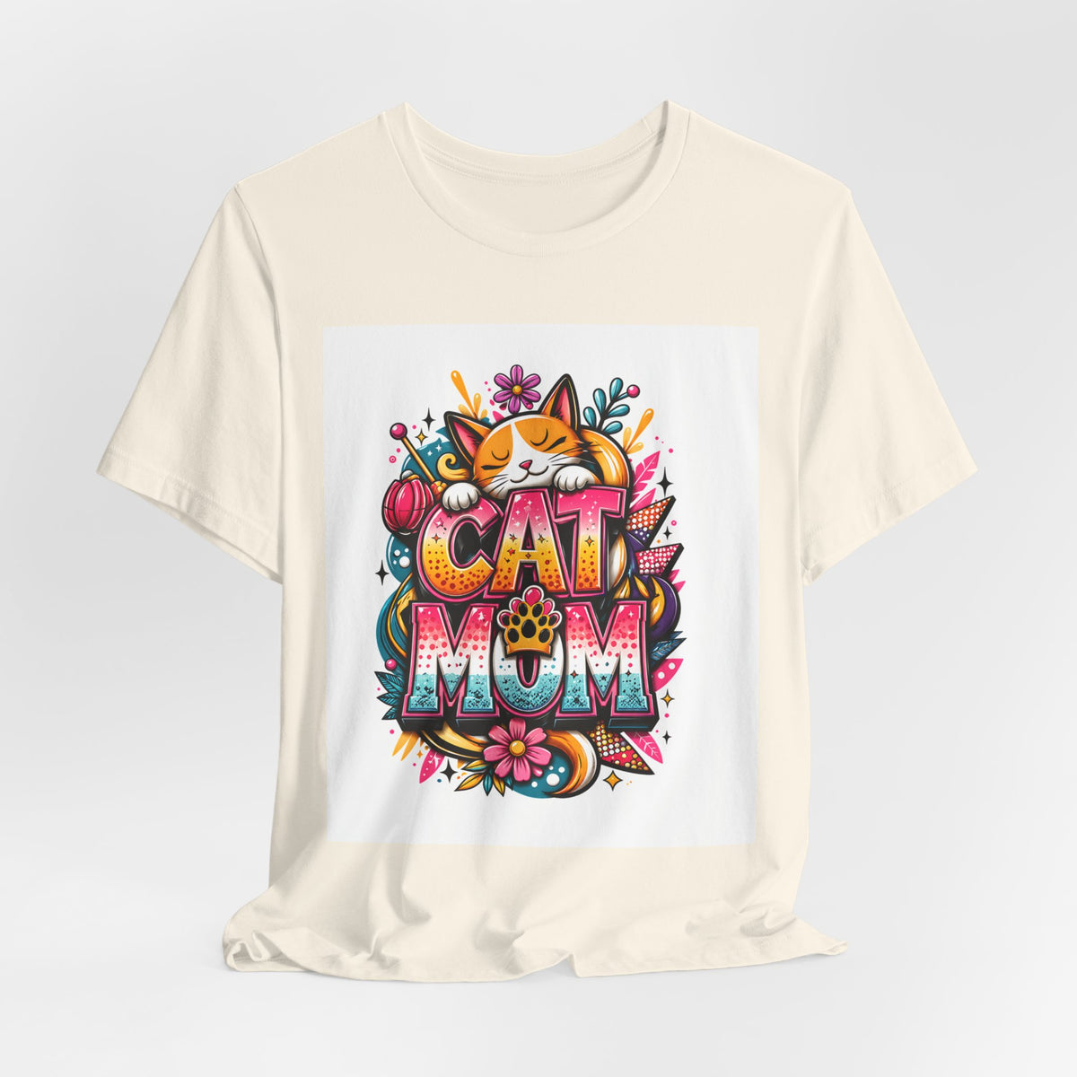 Cat Mom T-Shirt — Colorful Cute Cat Graphic Tee for Cat Lovers