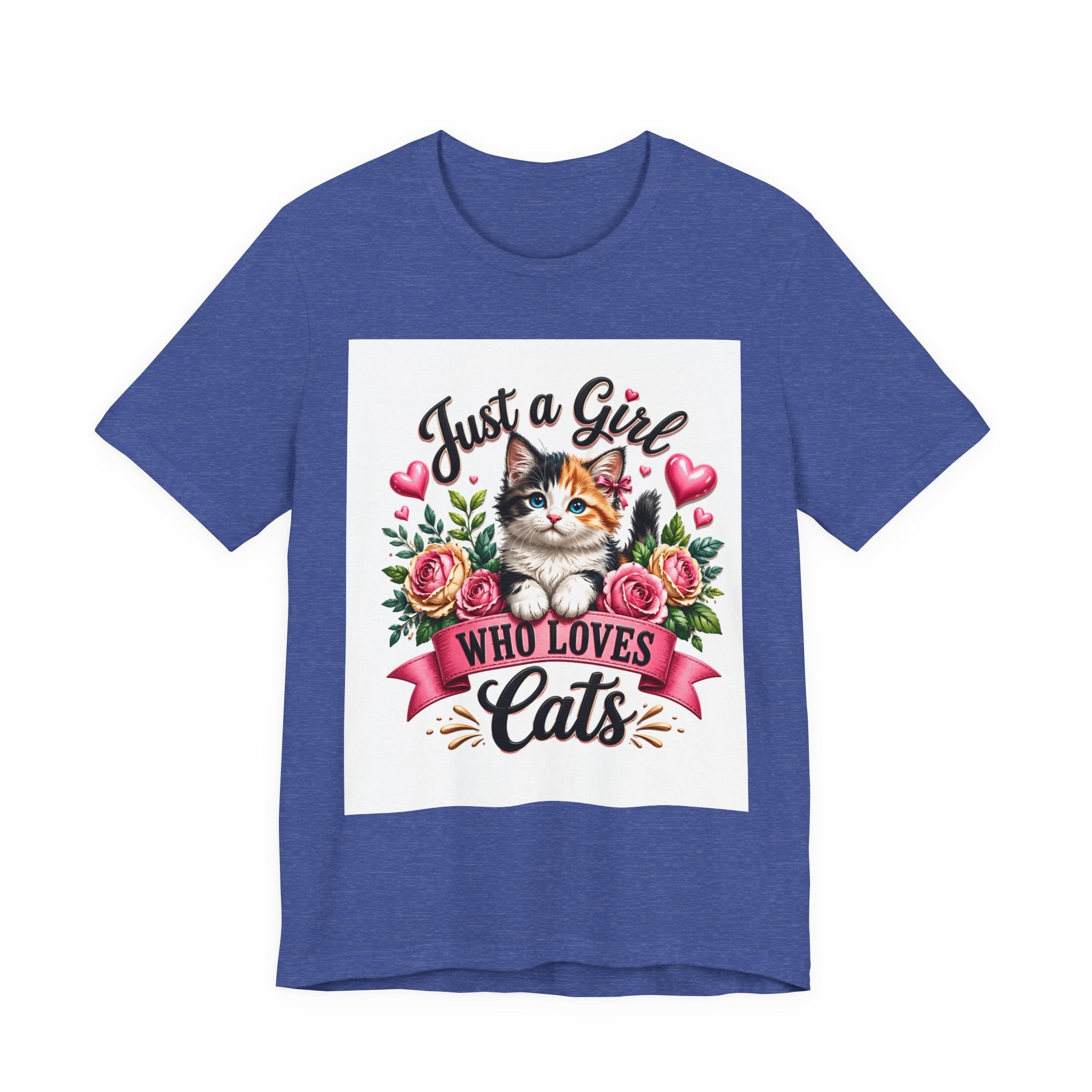 Just a Girl Who Loves Cats Tee — Cute Floral Kitten T-Shirt for Cat Lovers