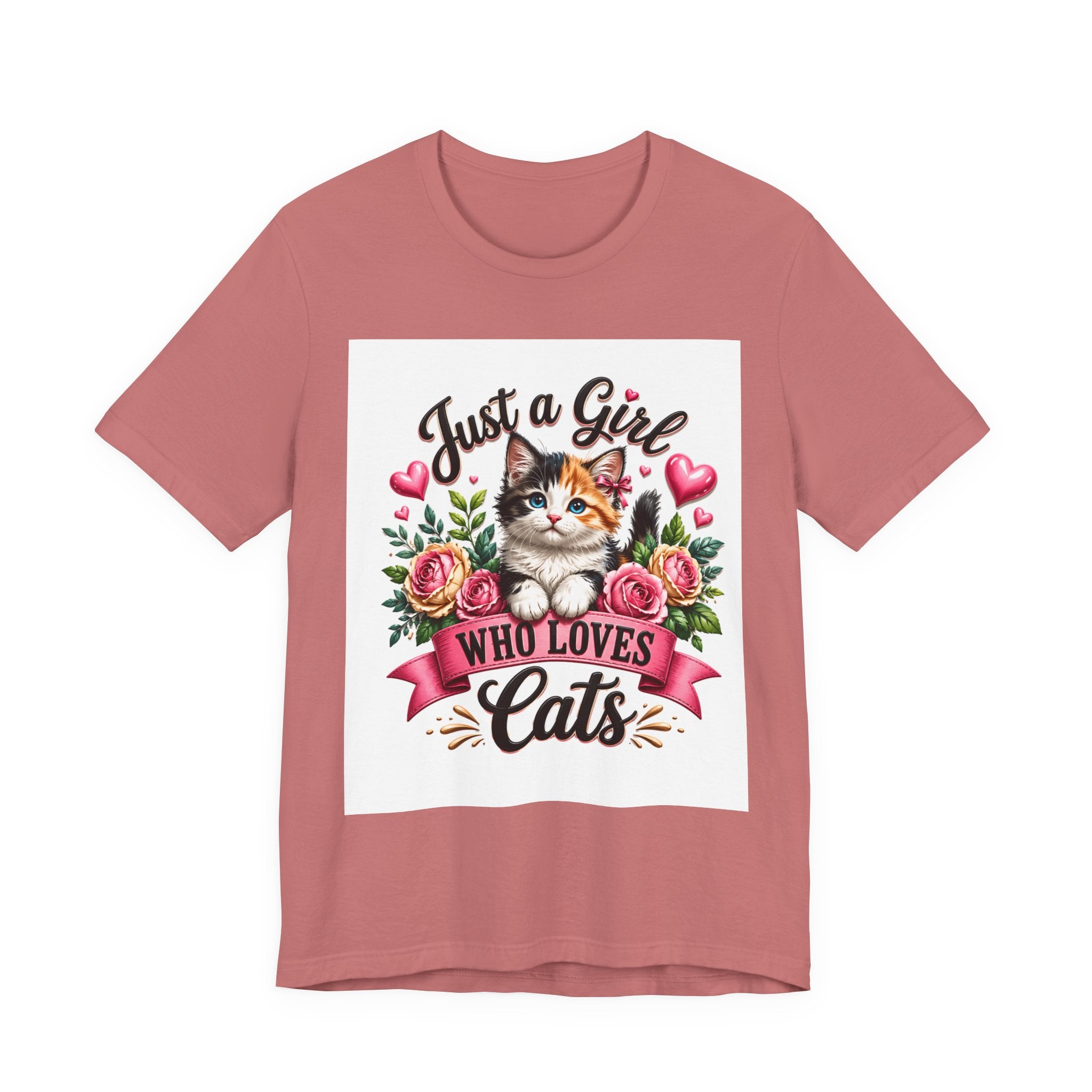 Just a Girl Who Loves Cats Tee — Cute Floral Kitten T-Shirt for Cat Lovers