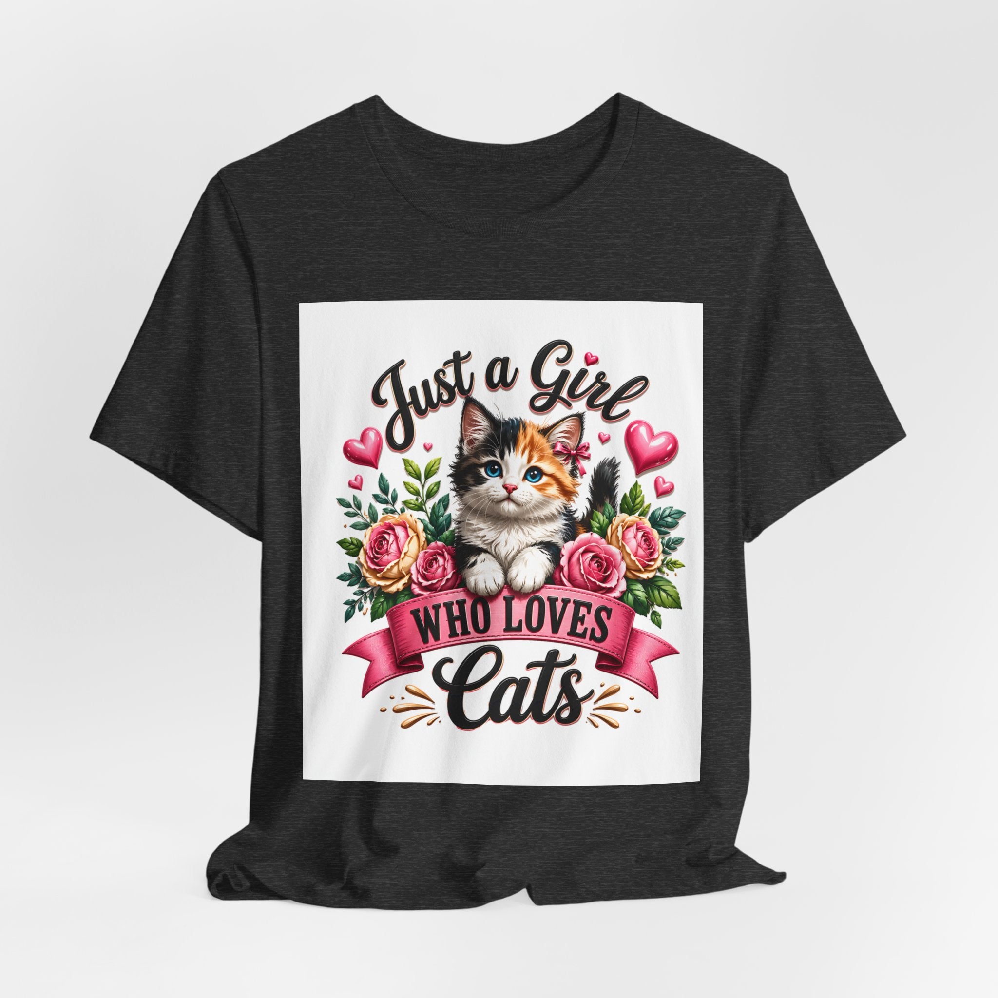 Just a Girl Who Loves Cats Tee — Cute Floral Kitten T-Shirt for Cat Lovers
