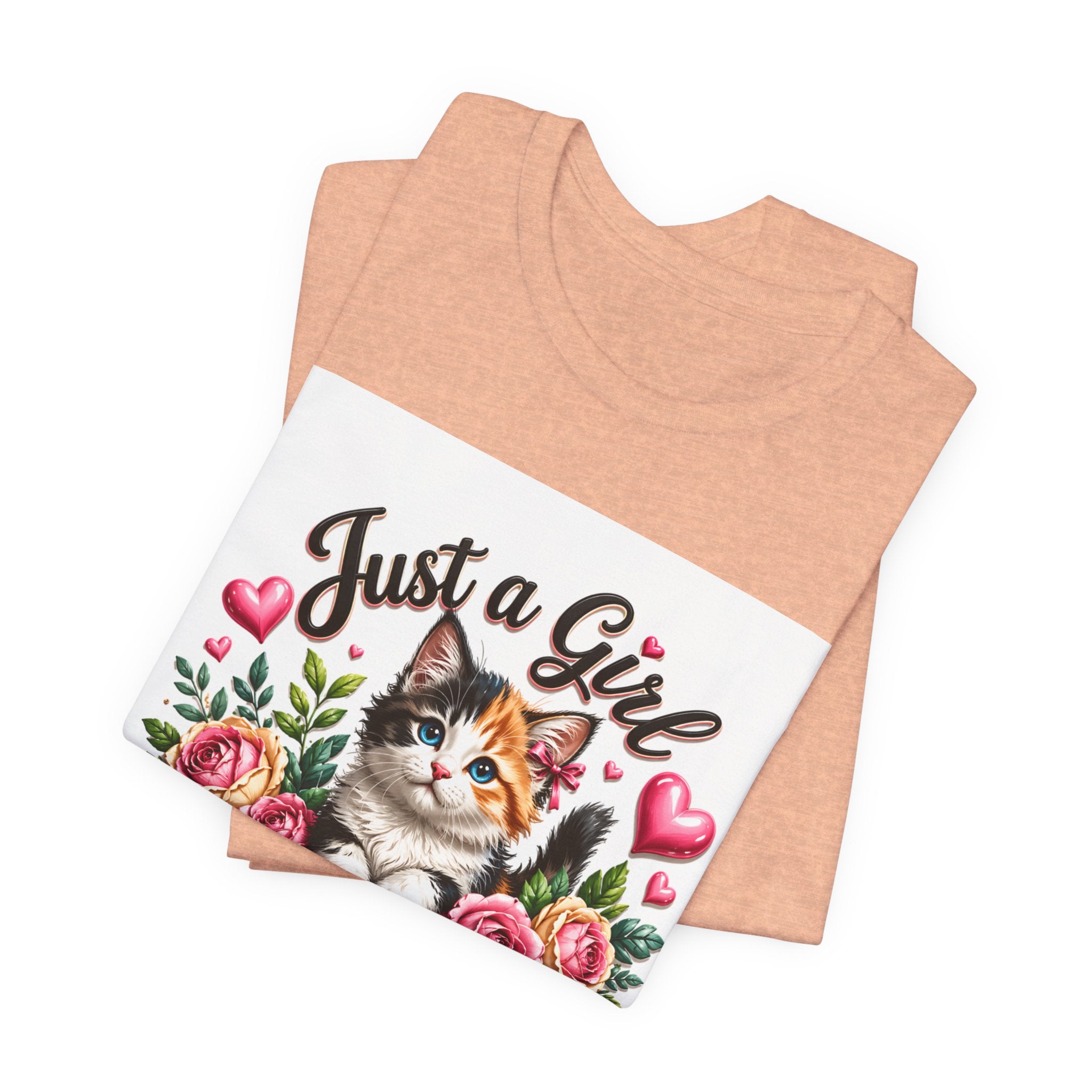 Just a Girl Who Loves Cats Tee — Cute Floral Kitten T-Shirt for Cat Lovers