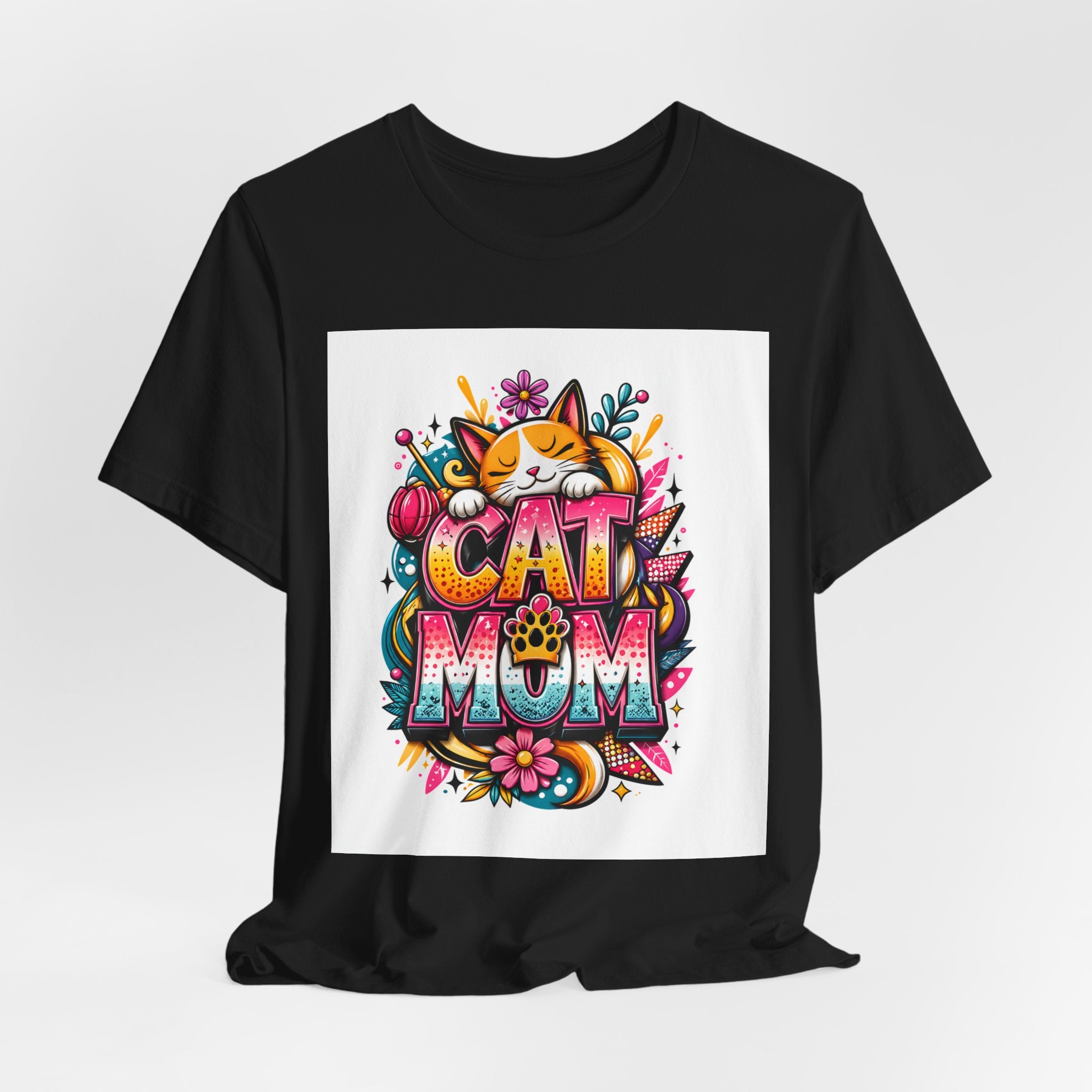 Cat Mom T-Shirt — Colorful Cute Cat Graphic Tee for Cat Lovers