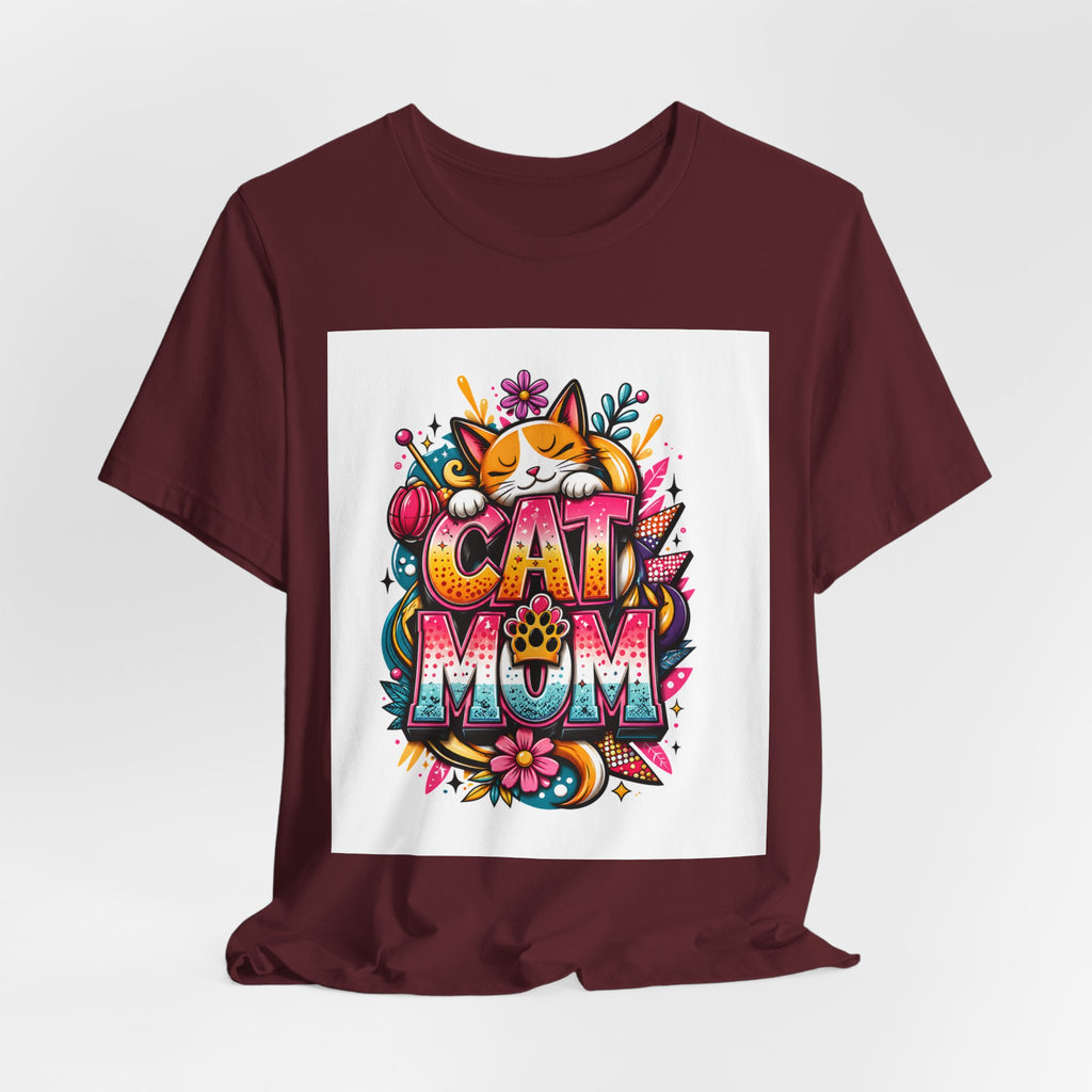 Cat Mom T-Shirt — Colorful Cute Cat Graphic Tee for Cat Lovers