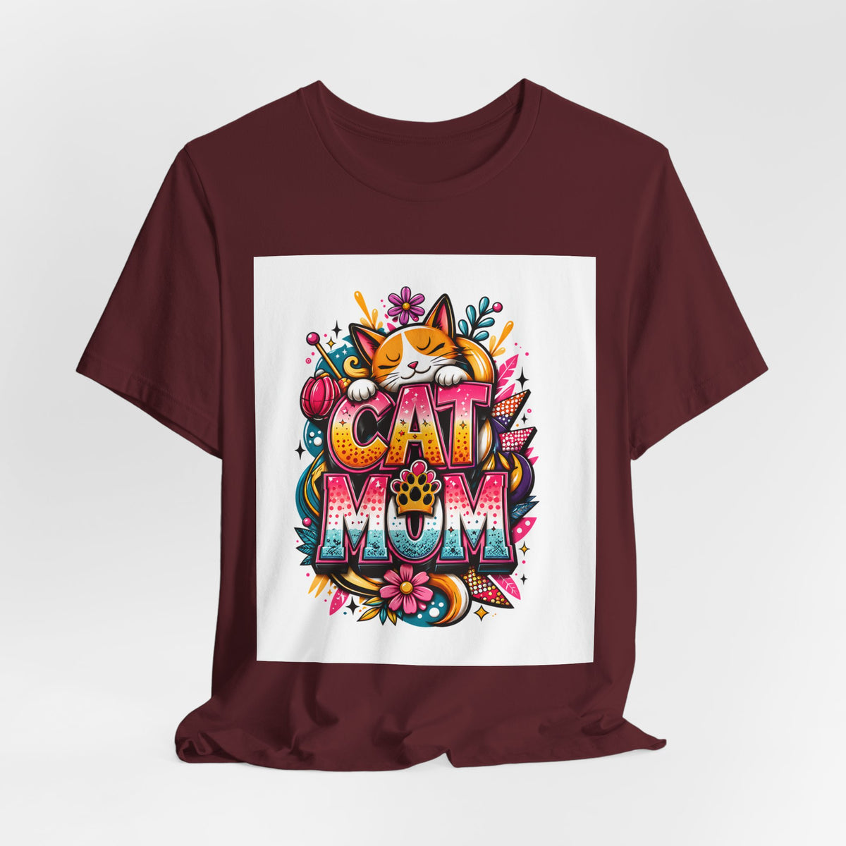 Cat Mom T-Shirt — Colorful Cute Cat Graphic Tee for Cat Lovers