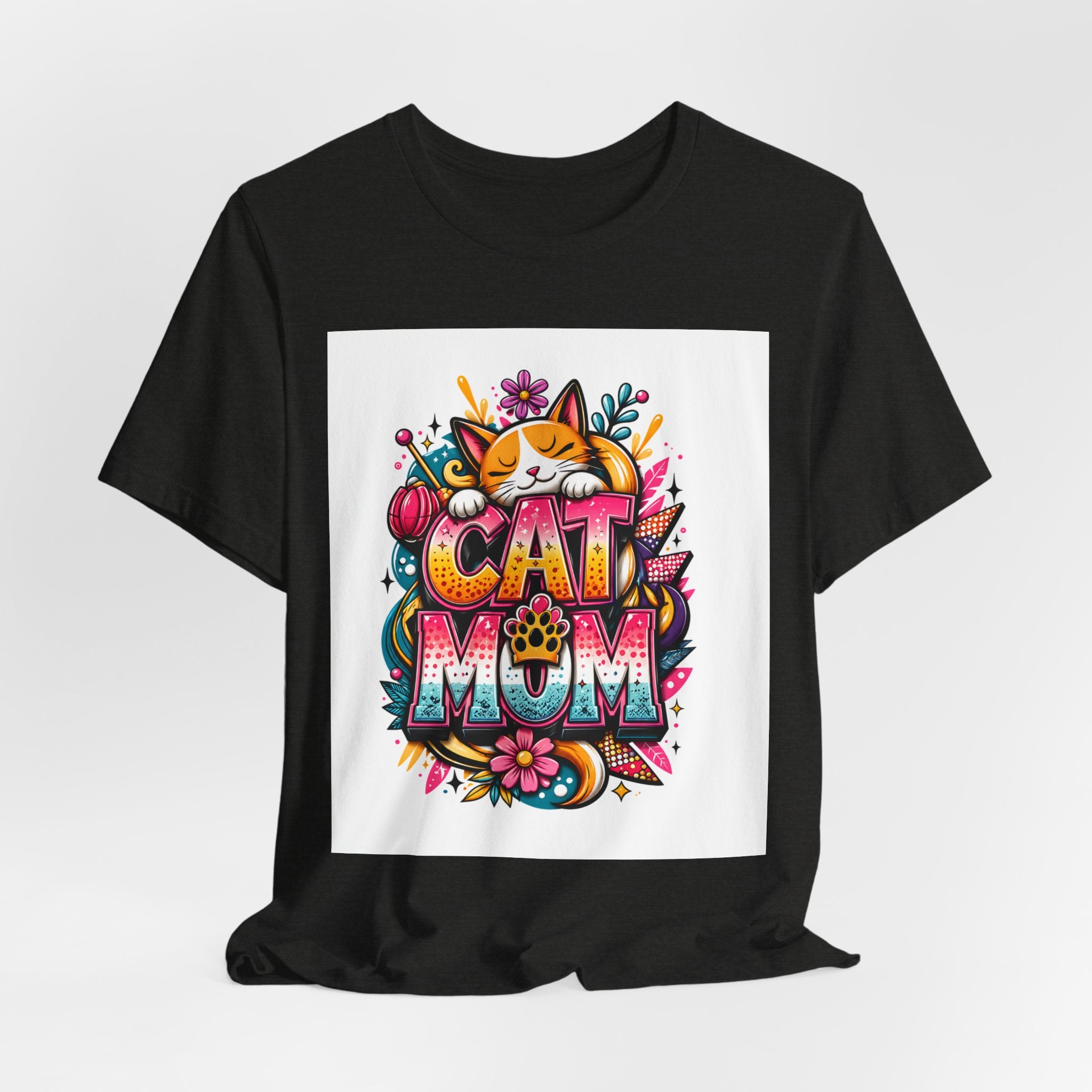Cat Mom T-Shirt — Colorful Cute Cat Graphic Tee for Cat Lovers