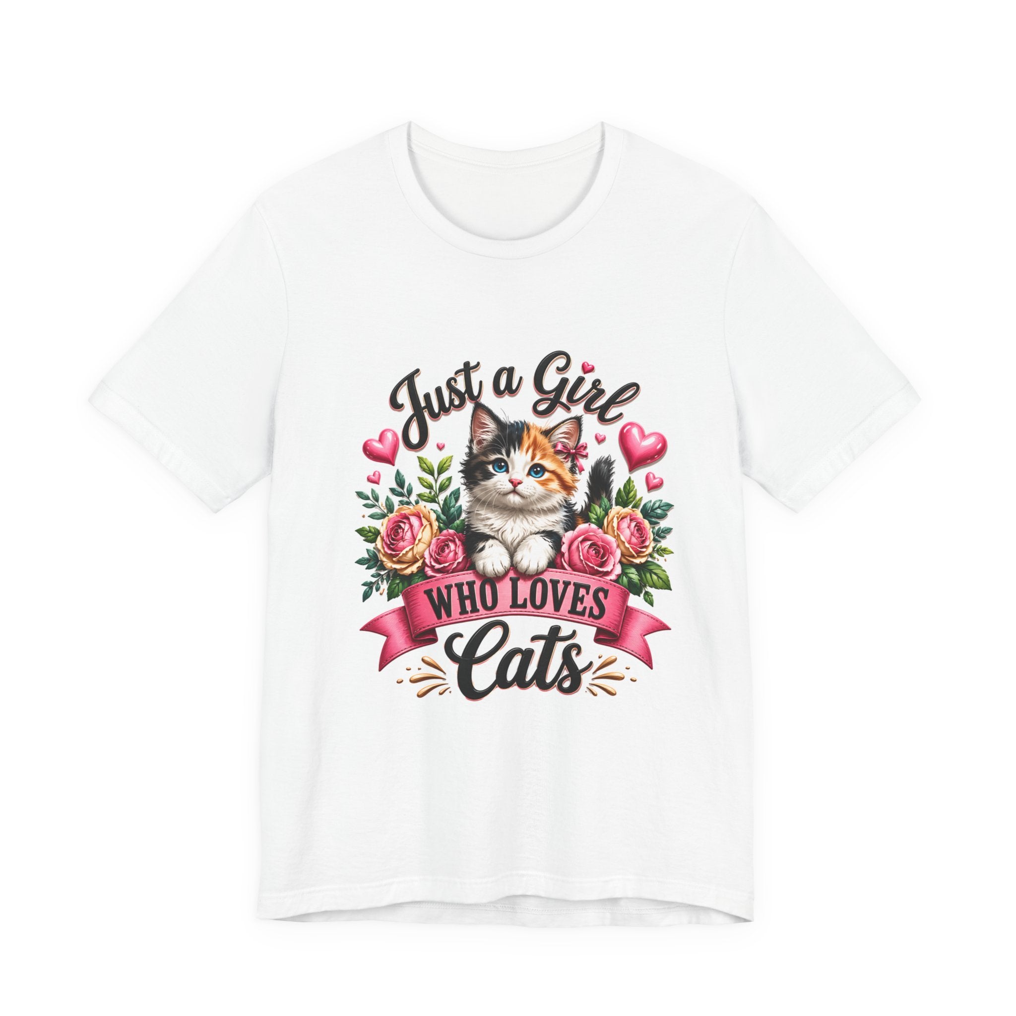 Just a Girl Who Loves Cats Tee — Cute Floral Kitten T-Shirt for Cat Lovers