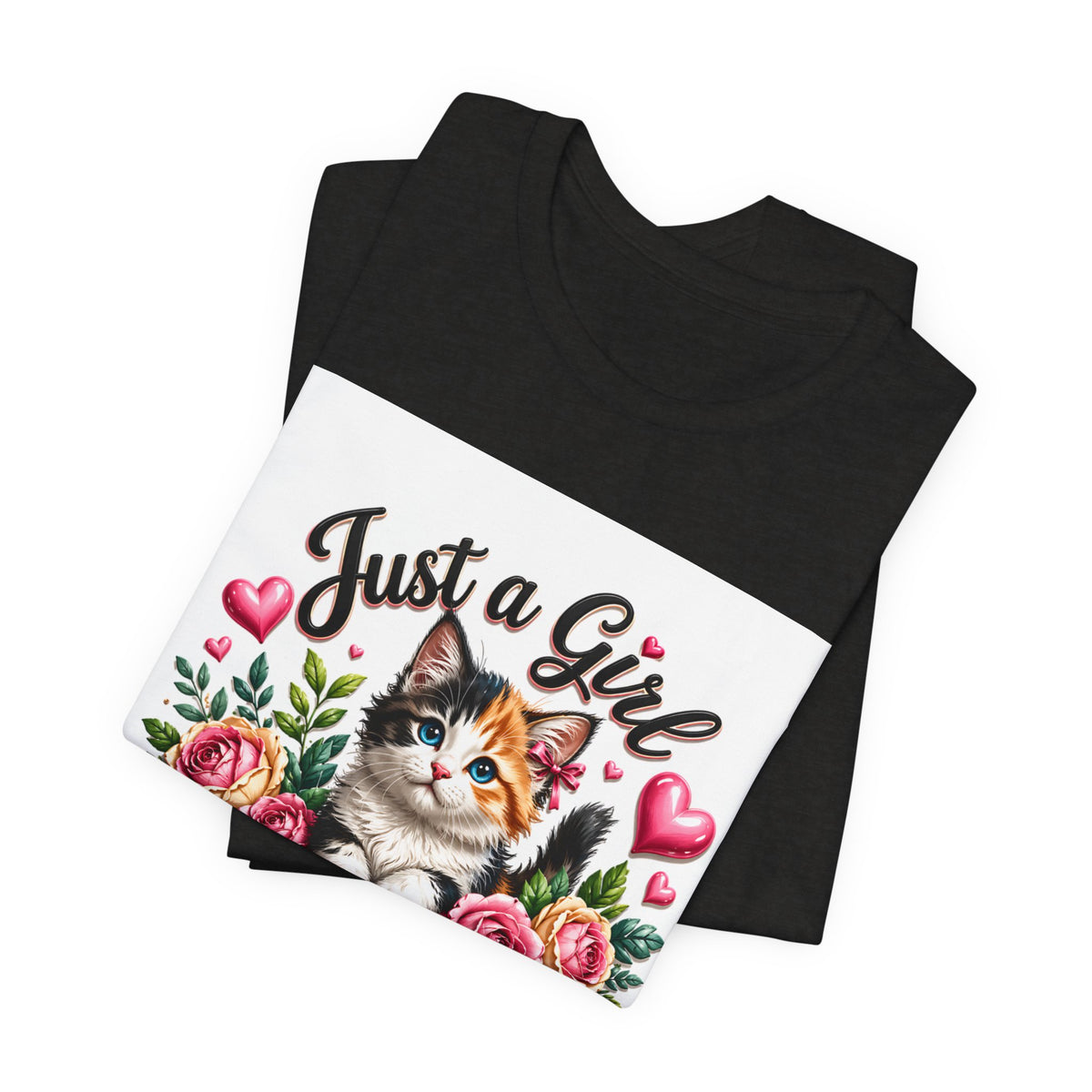 Just a Girl Who Loves Cats Tee — Cute Floral Kitten T-Shirt for Cat Lovers