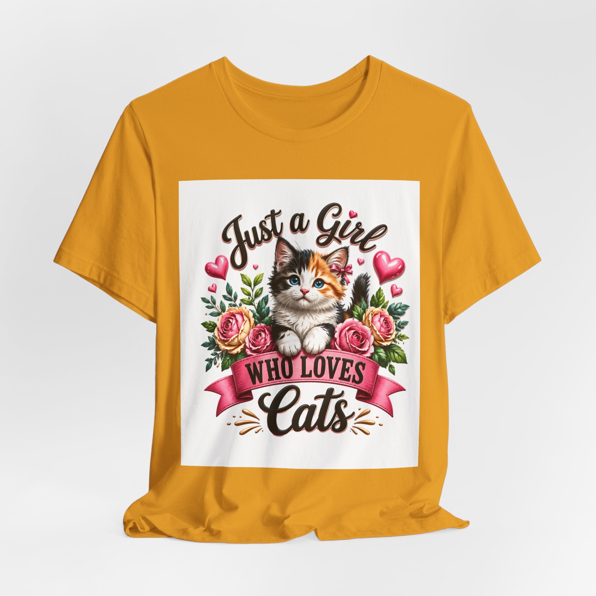 Just a Girl Who Loves Cats Tee — Cute Floral Kitten T-Shirt for Cat Lovers