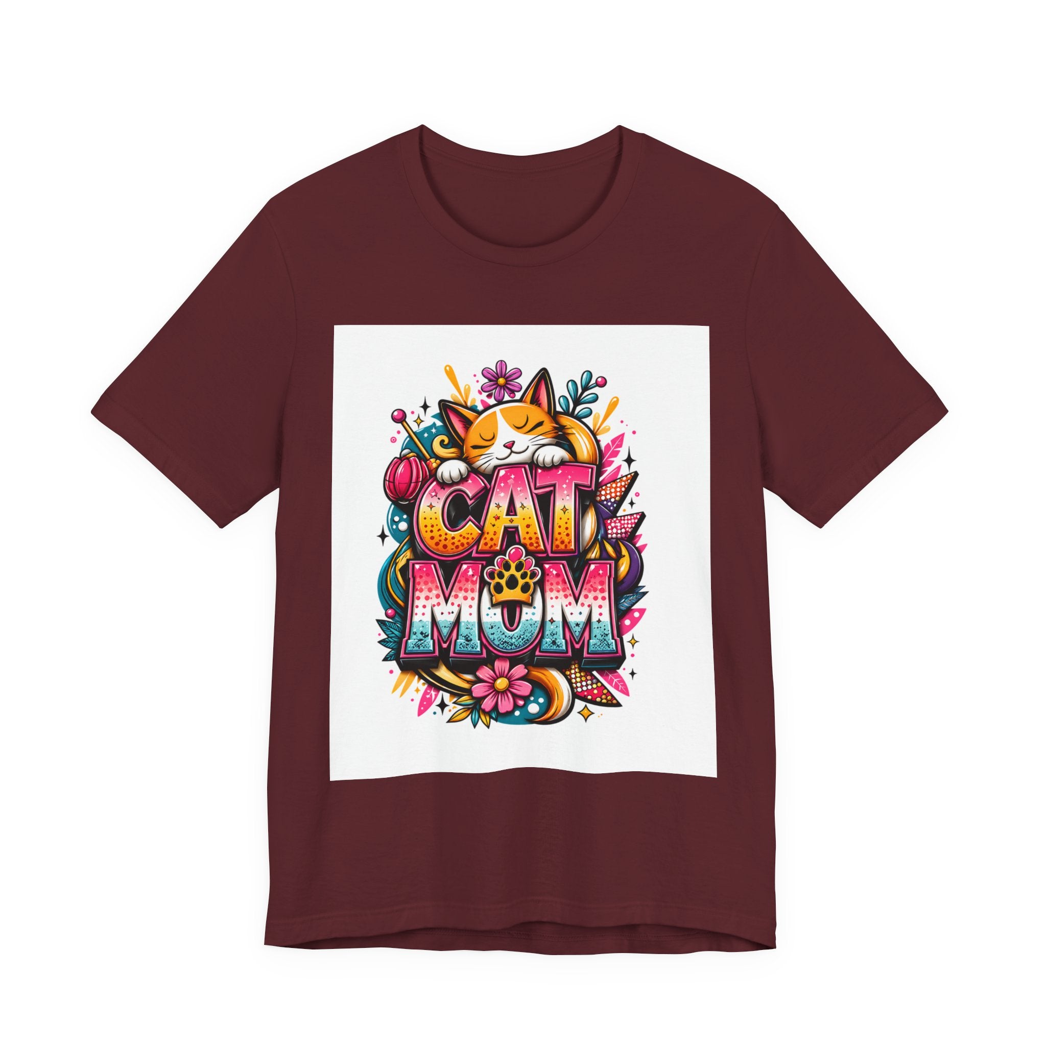 Cat Mom T-Shirt — Colorful Cute Cat Graphic Tee for Cat Lovers